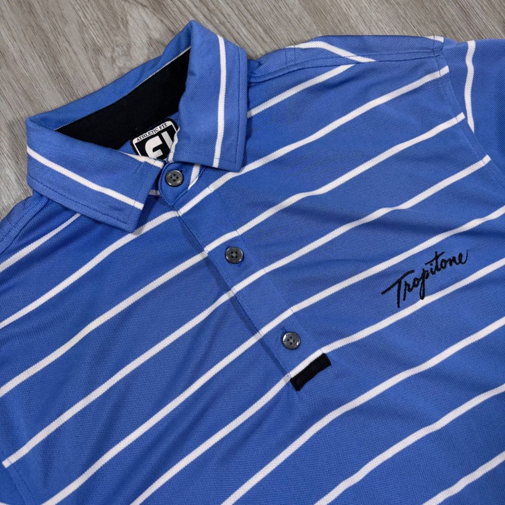 FootJoy Mens Golf Polo Shirt Tropitone Blue White Striped Short Sleeve M